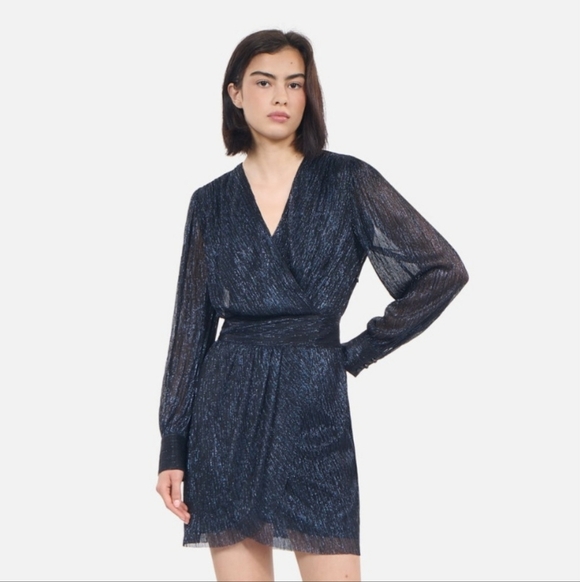 The Kooples Navy Blue Metallic Jersey Dress Size 2 NWT - Picture 5 of 12